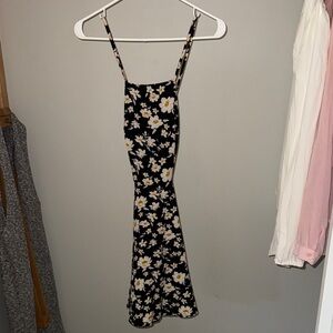 Crossed Open Back Floral Black and White Dress